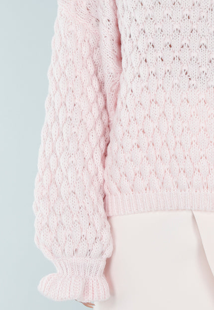NEW180226 Lichtroze Gebreide Trui met V-Hals