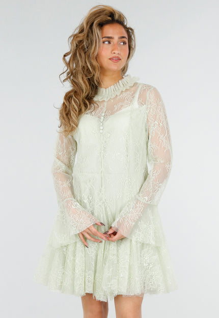 NEW180226 Mintgroene Kanten Jurk