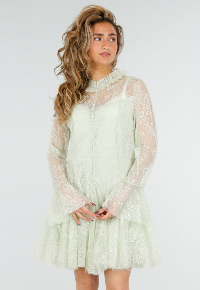 NEW180226 Mintgroene Kanten Jurk