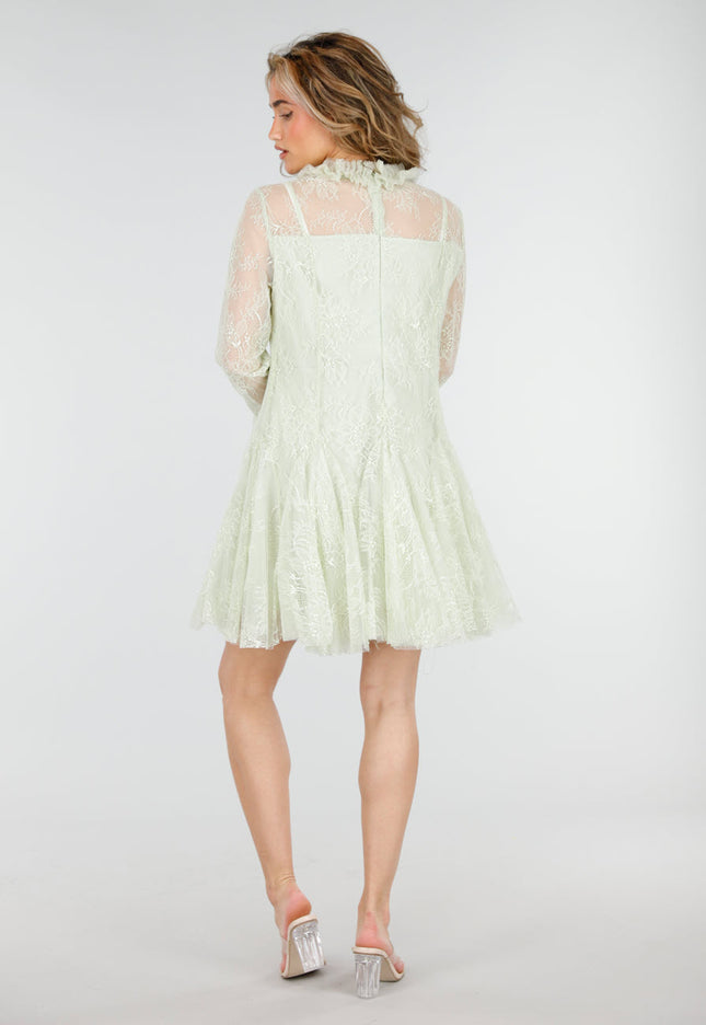 NEW180226 Mintgroene Kanten Jurk