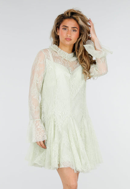 NEW180226 Mintgroene Kanten Jurk