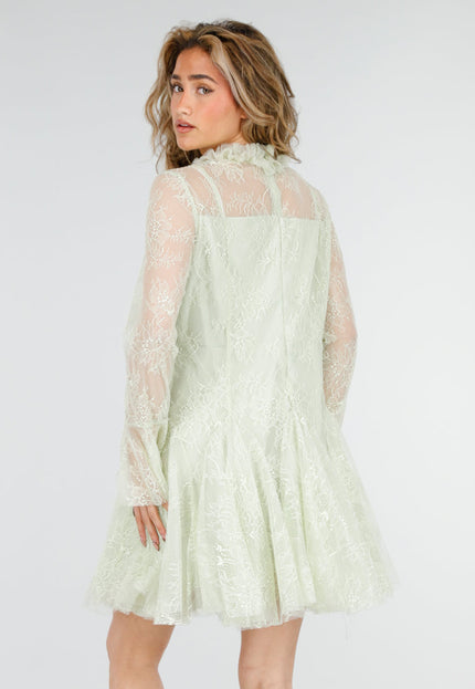 NEW180226 Mintgroene Kanten Jurk