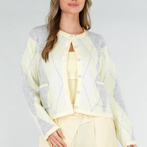 NEW180226 Pastel Geel Vest met Ruitpatroon