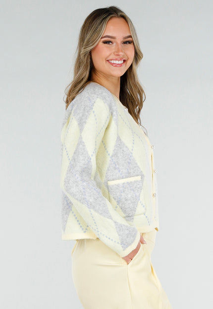 NEW180226 Pastel Geel Vest met Ruitpatroon