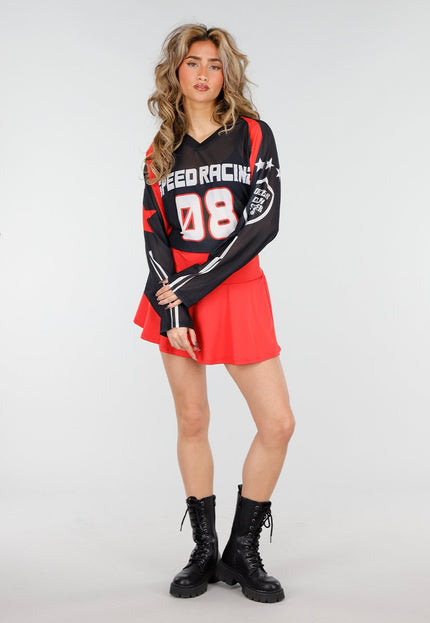 NEW180226 Rode Skort met Hoge Taille