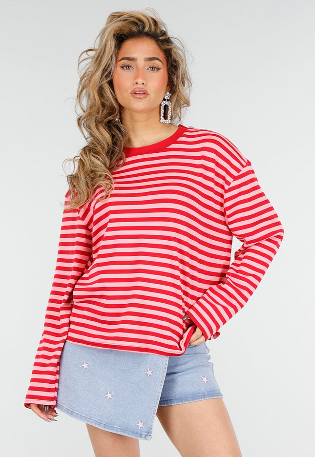 OP=OP.10.NL Rood Roze Gestreepte Longsleeve