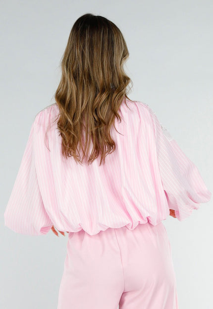 NEW180226 Roze Blouse met Kant en Strepen