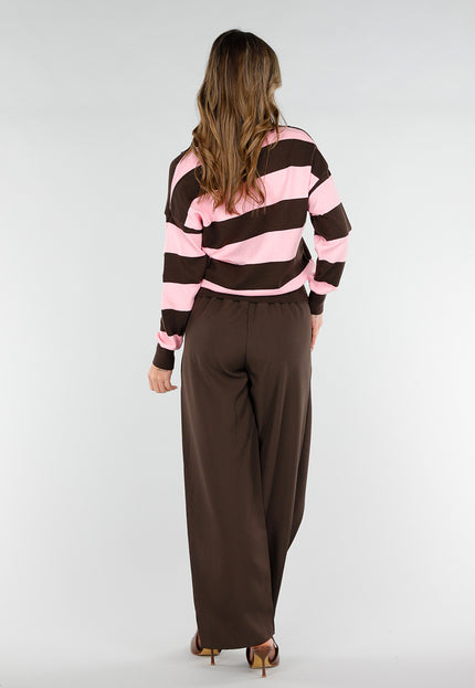 NEW180226 Roze en Bruin Gestreepte Polo Trui