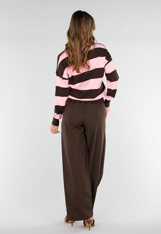 NEW180226 Roze en Bruin Gestreepte Polo Trui