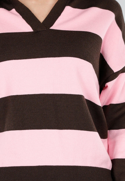 NEW180226 Roze en Bruin Gestreepte Polo Trui