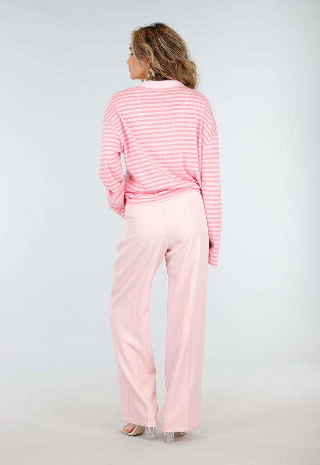 NEW180226 Roze Gestreepte Polo Longsleeve