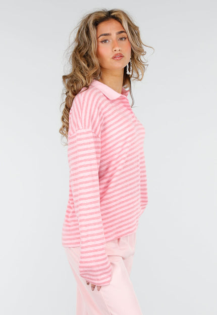 NEW180226 Roze Gestreepte Polo Longsleeve