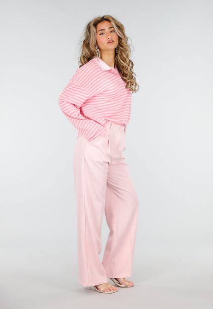 NEW180226 Roze Gestreepte Polo Longsleeve