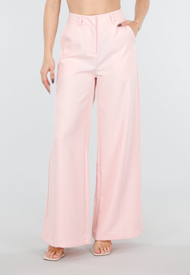 NEW180226 Roze High Waist Wide Leg Pantalon