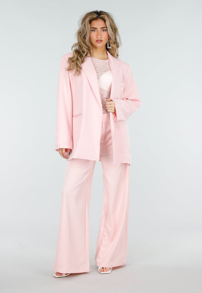 NEW180226 Roze High Waist Wide Leg Pantalon