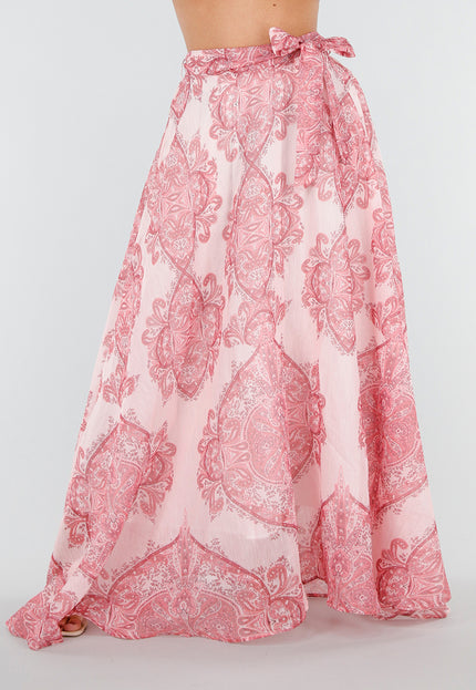 NEW180226 Roze Maxi Rok met Paisley Print