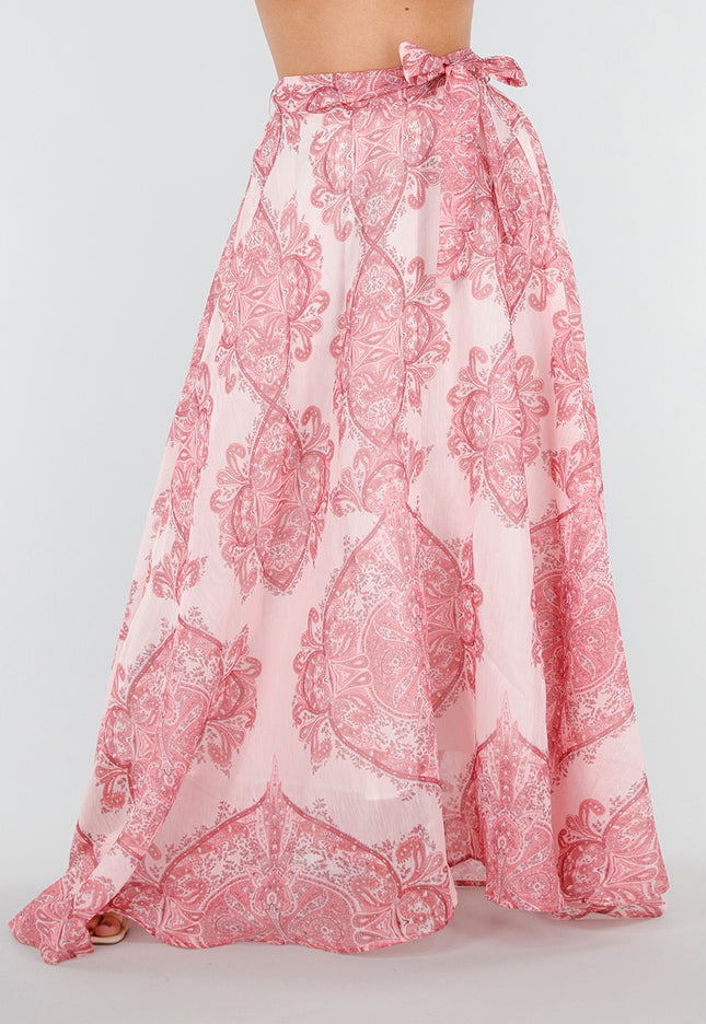 NEW180226 Roze Maxi Rok met Paisley Print