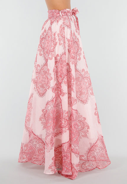 NEW180226 Roze Maxi Rok met Paisley Print