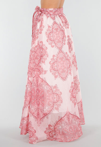 NEW180226 Roze Maxi Rok met Paisley Print