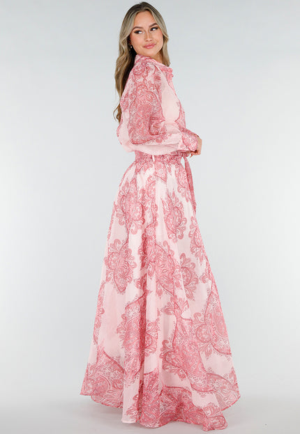 NEW180226 Roze Maxi Rok met Paisley Print