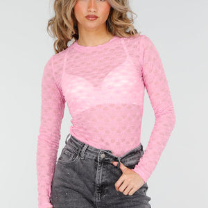 NEW180226 Roze Mesh Body met Lange Mouwen