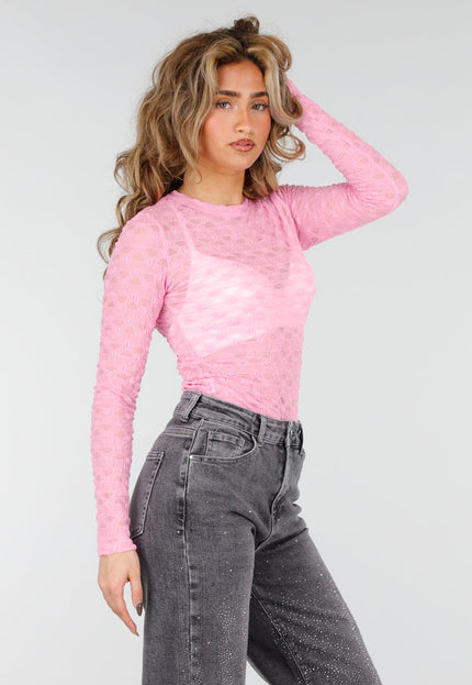 NEW180226 Roze Mesh Body met Lange Mouwen
