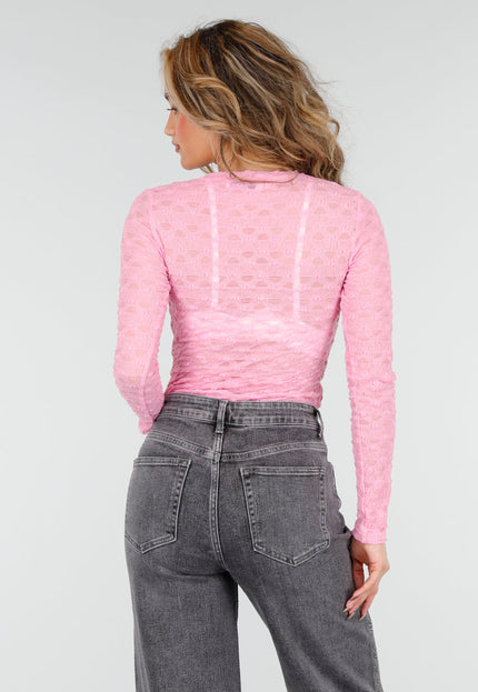 NEW180226 Roze Mesh Body met Lange Mouwen