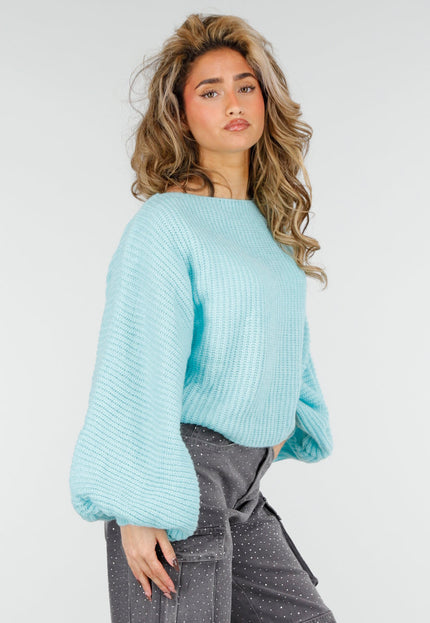 NEW180226 Turquoise Trui met Wijde Mouwen