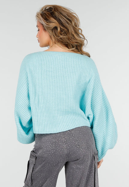 NEW180226 Turquoise Trui met Wijde Mouwen