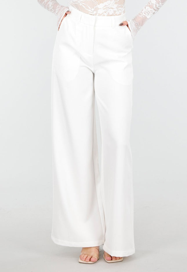 NEW180226 Witte High Waist Wide Leg Pantalon