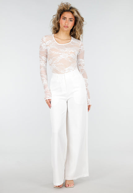 NEW180226 Witte High Waist Wide Leg Pantalon
