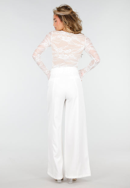 NEW180226 Witte High Waist Wide Leg Pantalon