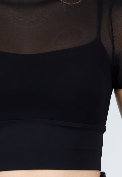 NEW180226 Zwarte Mesh Top met Pads