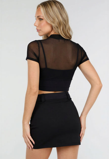 NEW180226 Zwarte Mesh Top met Pads