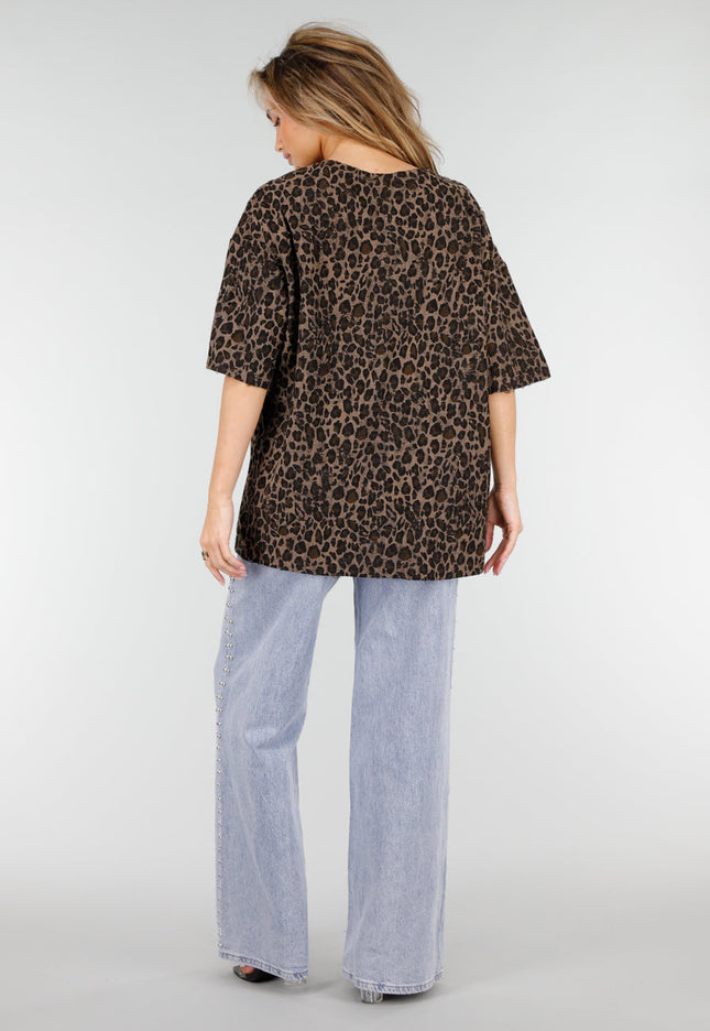 NEW180326 Bruin Luipaardprint T-Shirt
