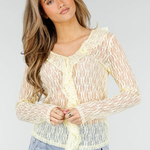 NEW180326 Butter Yellow Kanten Blouse Top