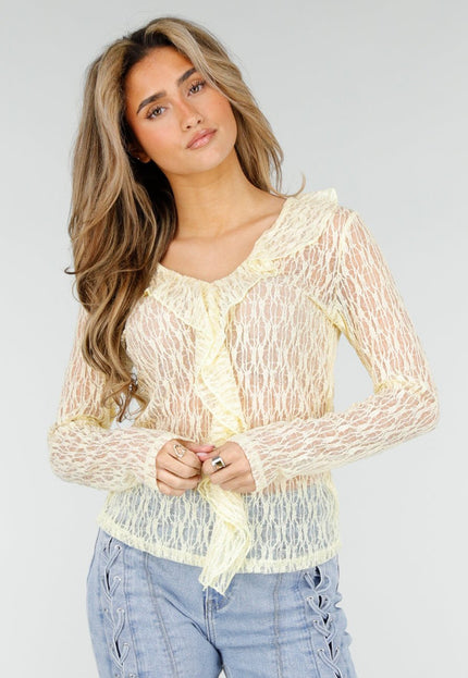 NEW180326 Butter Yellow Kanten Blouse Top
