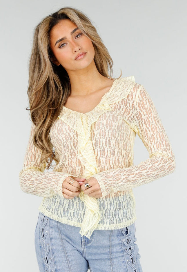 NEW180326 Butter Yellow Kanten Blouse Top