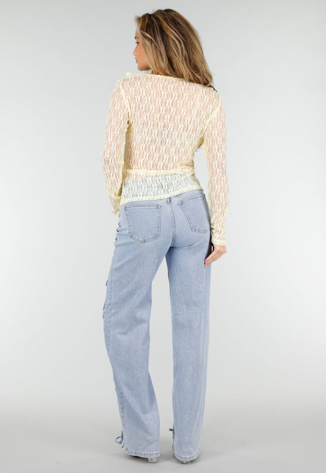 NEW180326 Butter Yellow Kanten Blouse Top