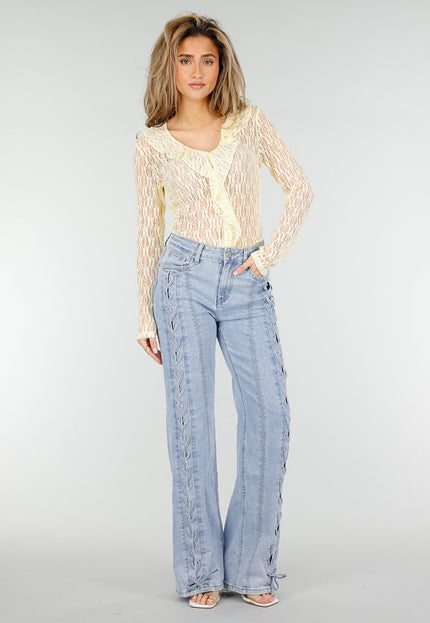 NEW180326 Butter Yellow Kanten Blouse Top