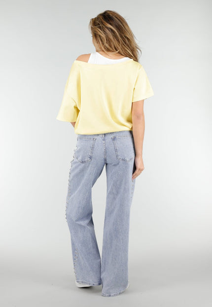 NEW180326 Butter Yellow One Shoulder Top met Ingewerkte Top