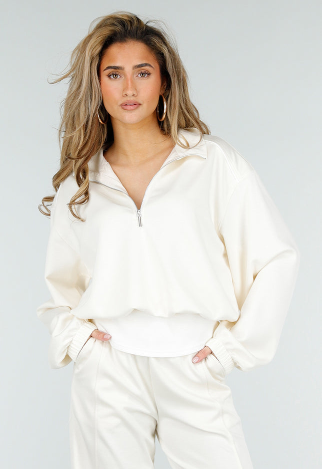 NEW180326 Crème Halve Zip Trui