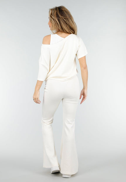 NEW180326 Crème One Shoulder Top met Ingewerkte Top