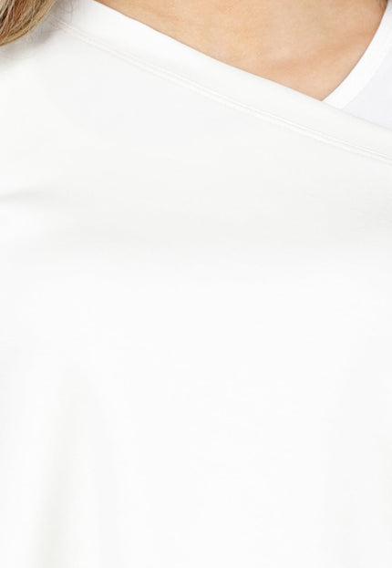 NEW180326 Crème One Shoulder Top met Ingewerkte Top