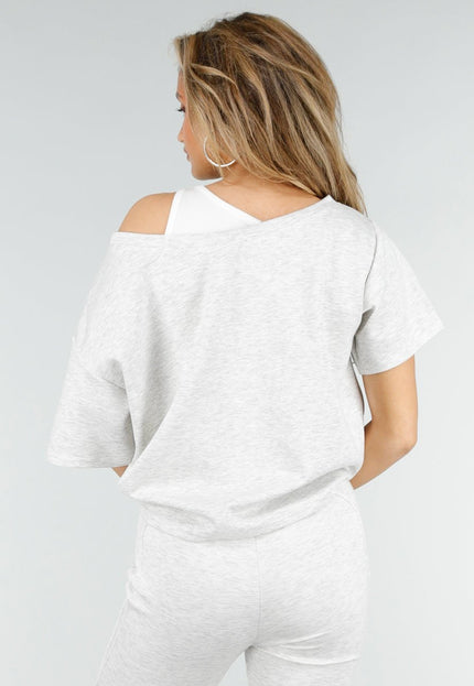 NEW180326 Grijze One Shoulder Top met Ingewerkte Top