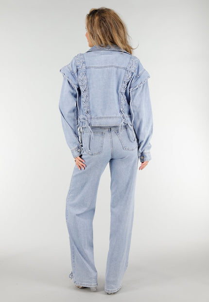NEW180326 Lichtblauw Denim Jack met Veterdetails