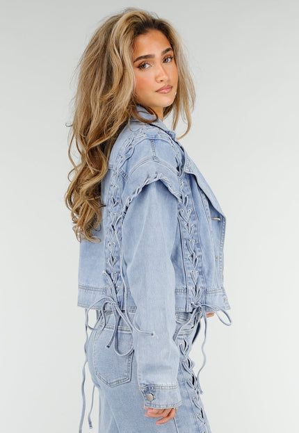 NEW180326 Lichtblauw Denim Jack met Veterdetails