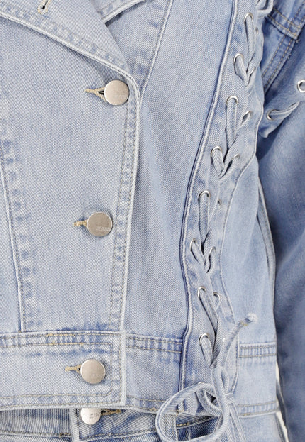 NEW180326 Lichtblauw Denim Jack met Veterdetails