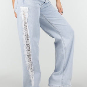 NEW180326 Lichtblauwe Denim Wide Leg Jeans met Kant
