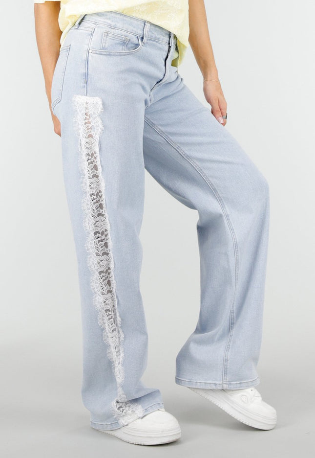 NEW180326 Lichtblauwe Denim Wide Leg Jeans met Kant